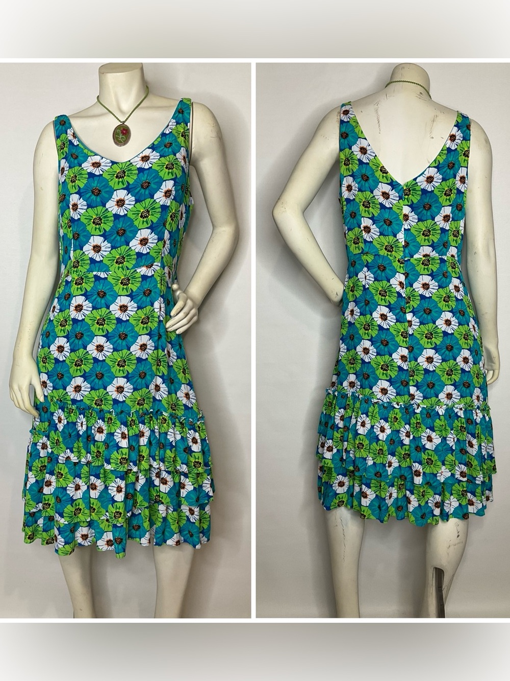 Pappagallo Viscose Crinkle Fabric Tiered Sleeveless Floral Print Dress Size 12